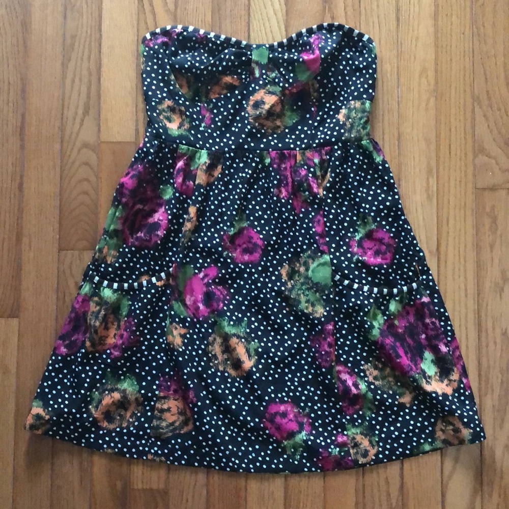 Strapless Floral-Polkadot Dress